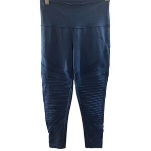 SALE Woman's Aerie‎ Blue Ribbed Design Mid Rise Leggings Size Medium